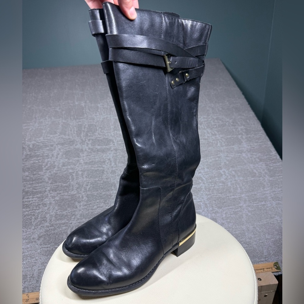 Franco Sarto Celeste Black Leather Minimalist Tall Boot Women Size 5.5